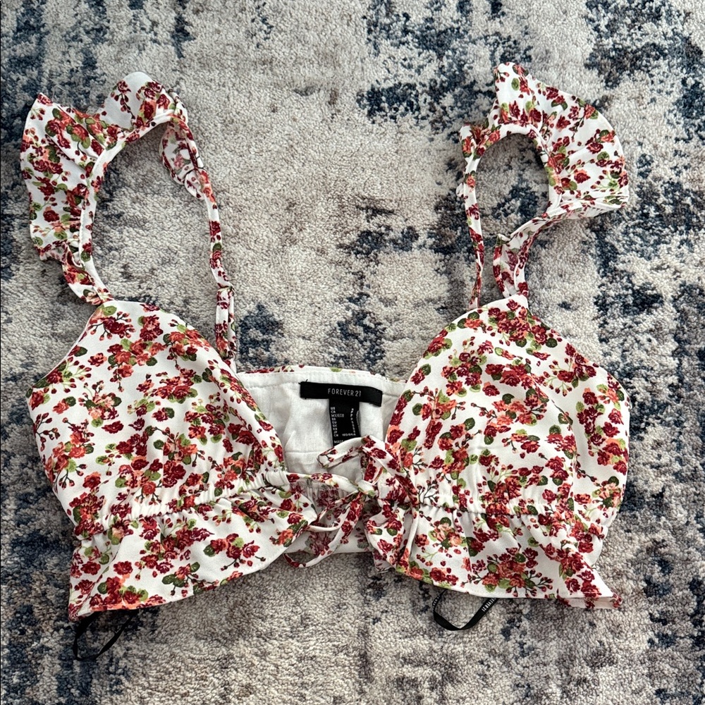 Forever 21 Red Floral Ruffle Crop Top